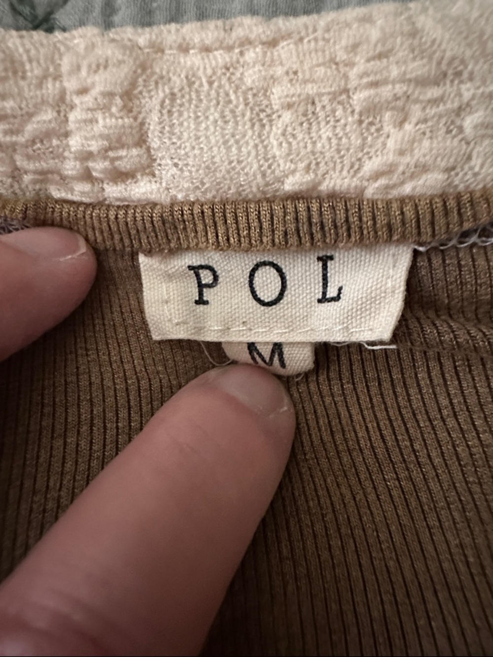 POL Tan Ribbed Top with Cream Collar Detail - Picture 2 of 7